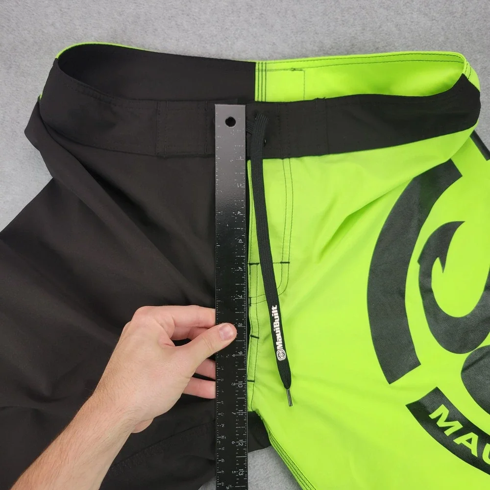 MauiBuilt Board Shorts Mens 32 Black Neon Green Tribal Logo Cargo Pocket